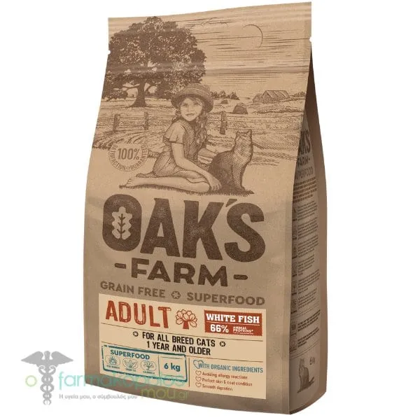 Oak's Farm Grain Free Superfood Adult White Fish for All Breed Cats 1 Year & Older, 6kg