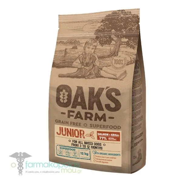 Oak's Farm Junior Complete Food for Young Dogs of All Breeds with Salmon & Krill, 12kg