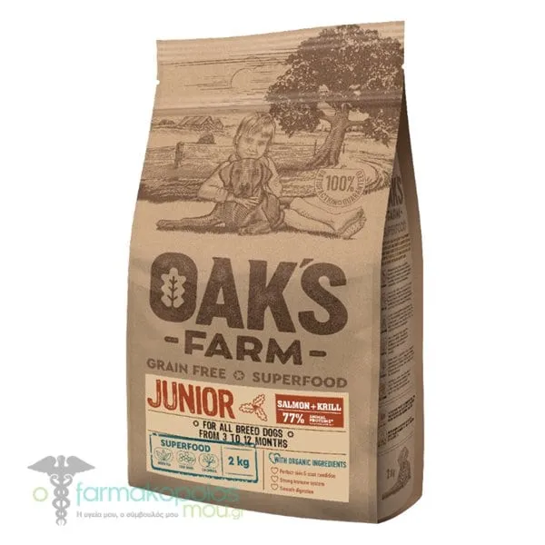 Oak's Farm Junior Complete Food for Young Dogs of All Breeds with Salmon & Krill, 2kg