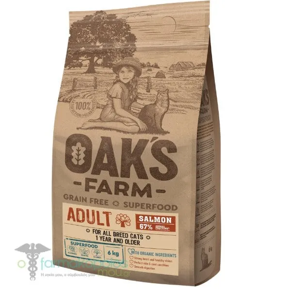 Oak's Farm Grain Free Superfood Adult Salmon for All Breed Cats 1 Year & Older, 6kg