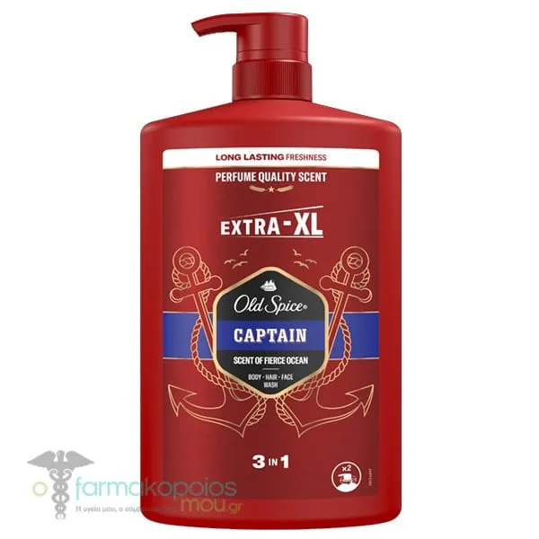 Old Spice Captain Extra-XL 3 in 1 Body-Hair-Face Wash for Men, 1lt