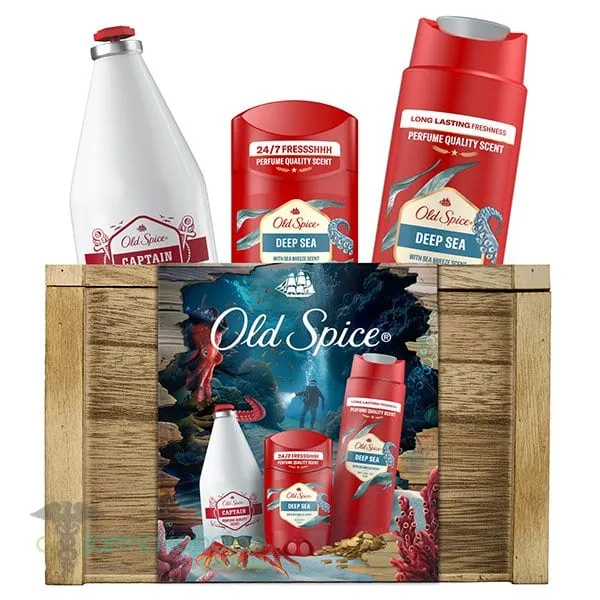 Old Spice Xmas Treasure Chest Gift Set for Men with Deep Sea Deodorant Stick, 50ml, Shower Gel & Shampoo, 250ml & Captain After Shave, 100ml, 1set