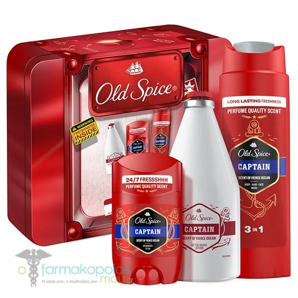 Old Spice Xmas Promo for Men Captain Deodorant Stick, 50ml, Shower Gel & Shampoo, 250ml, After Shave Lotion, 100ml & Free Metal Box, 1pc, 1set