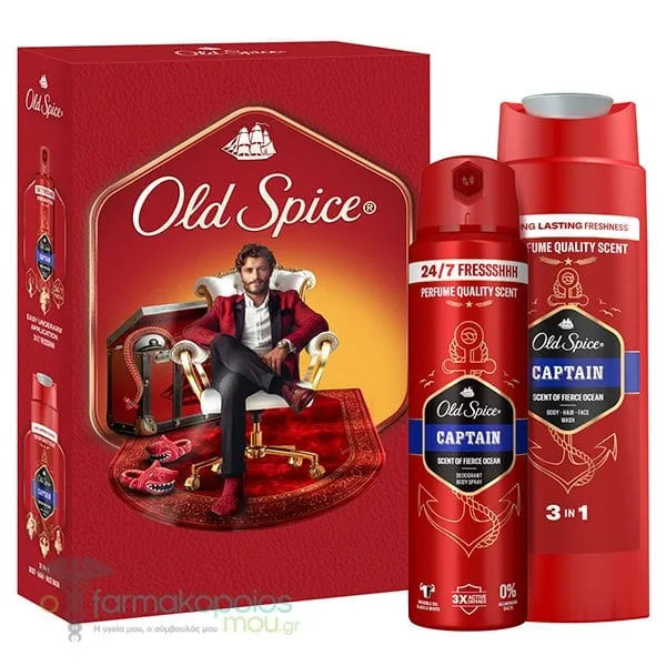 Old Spice Xmas Promo Gentleman Captain Deodorant Spray, 150ml & Shower Gel & Shampoo, 250ml, 1set