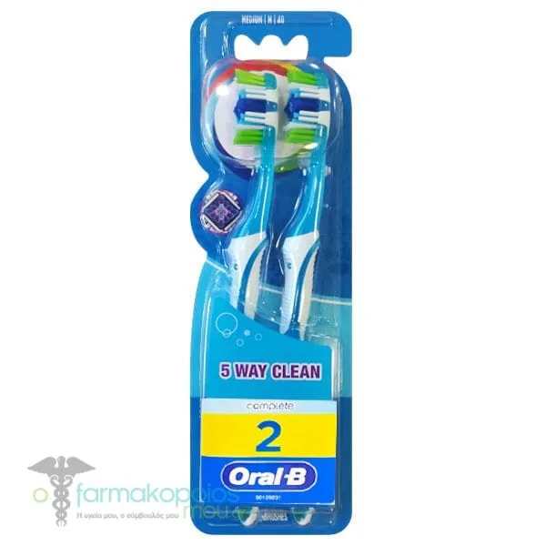 Oral-B Complete 5 Way Clean 40mm Medium Toothbrush, 2pcs - Γαλάζιο