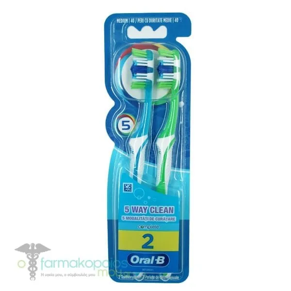 Oral-B Complete 5 Way Clean 40mm Medium Toothbrush, 2pcs - Γαλάζιο-Λαχανί