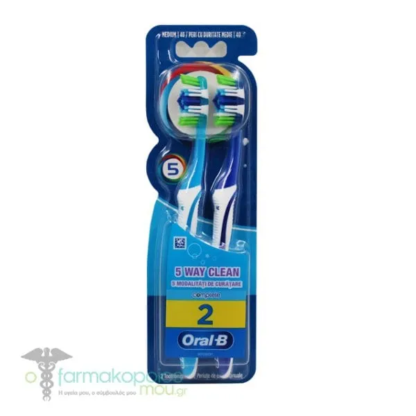 Oral-B Complete 5 Way Clean 40mm Medium Toothbrush, 2pcs - Γαλάζιο-Μπλε