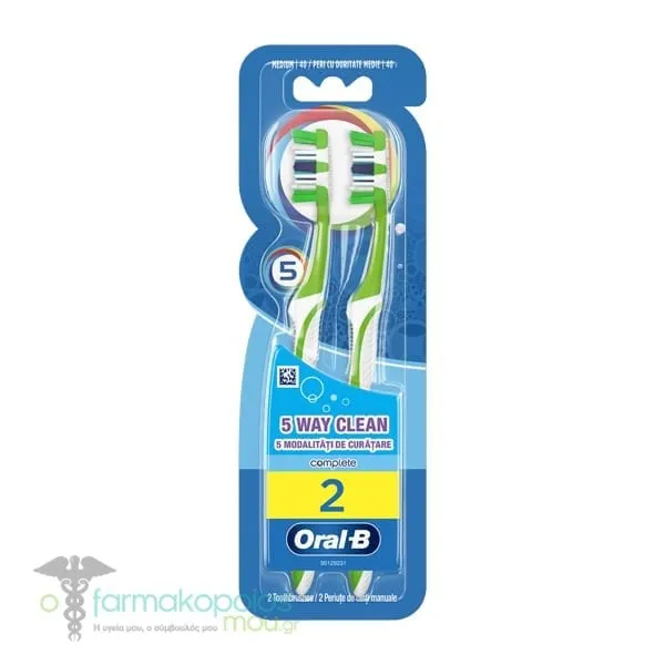 Oral-B Complete 5 Way Clean 40mm Medium Toothbrush, 2pcs - Λαχανί-Λαχανί