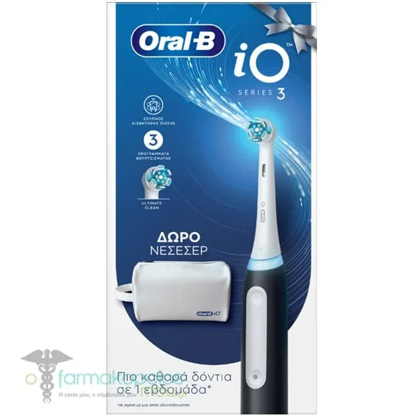 Oral-B iO Series 3 Electric Toothbrush Black, 1pc & Free Beauty Pouch, 1set