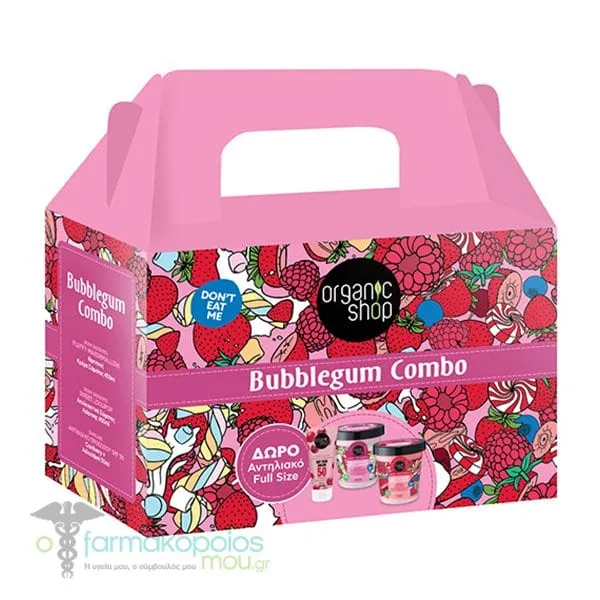 Organic Shop by Natura Siberica Bubblegum Combo Body Desserts Sweet Lollipop Body Scrub, 450ml, Body Desserts Fluffy Marshmallow Body Cream, 450ml & Free Facial Sunscreen Full Size SPF50, 50ml, 1set
