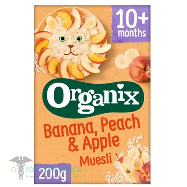 Organix Bio Μούσλι Μπανάνα, Ροδάκινο & Μήλο για 10m+, 200g