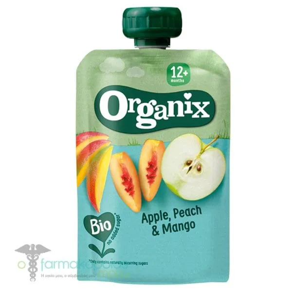 Organix Bio Φρουτοπολτός Μήλο, Ροδάκινο & Μάνγκο για 12m+, 100g