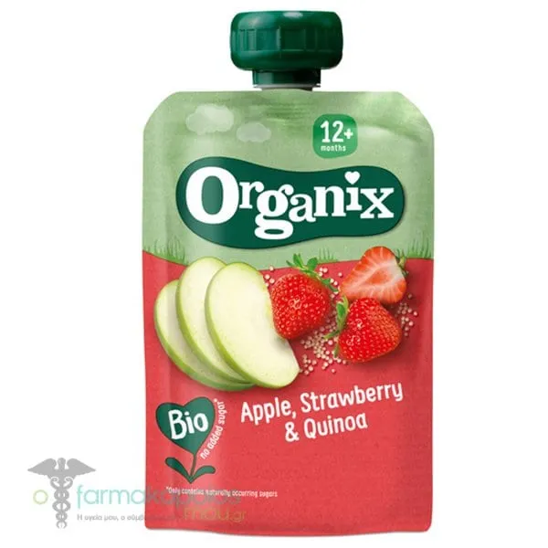 Organix Bio Φρουτοπολτό Μήλο, Φράουλα & Κινόα για 12m+, 100g