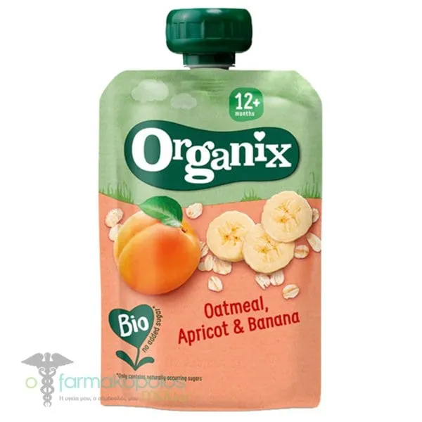 Organix Bio Φρουτοπολτός Βρώμη, Βερίκοκο & Μπανάνα για 12m+, 100g