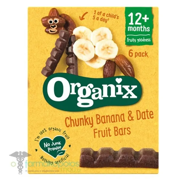 Organix Bio Μπάρες Φρούτων Μπανάνα & Χουρμάς για 12m+ (6x17g), 102g