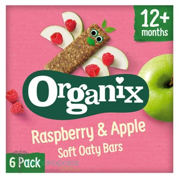 Organix Bio Μπάρες Βρώμης Σμέουρο & Μήλο για 12m+ (6x23g), 138g