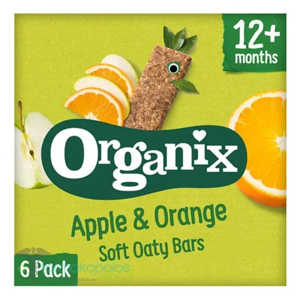 Organix Bio Μπάρες Βρώμης  Μήλο & Πορτοκάλι για 12m+ (6x23g), 138g