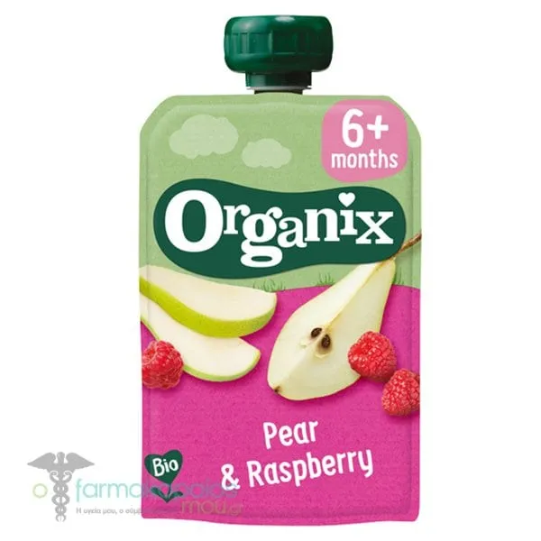 Organix Bio Φρουτοπολτός Αχλάδι & Σμέουρο για 6m+, 100g