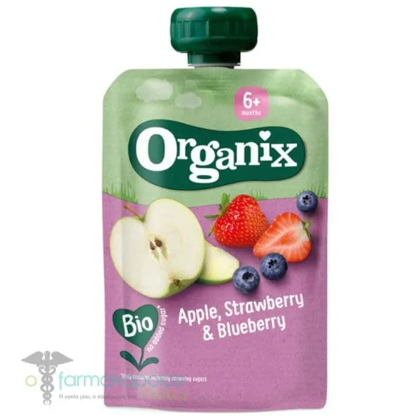 Organix Bio Φρουτοπολτός Μήλο, Φράουλα & Μύρτιλο για 6m+, 100g