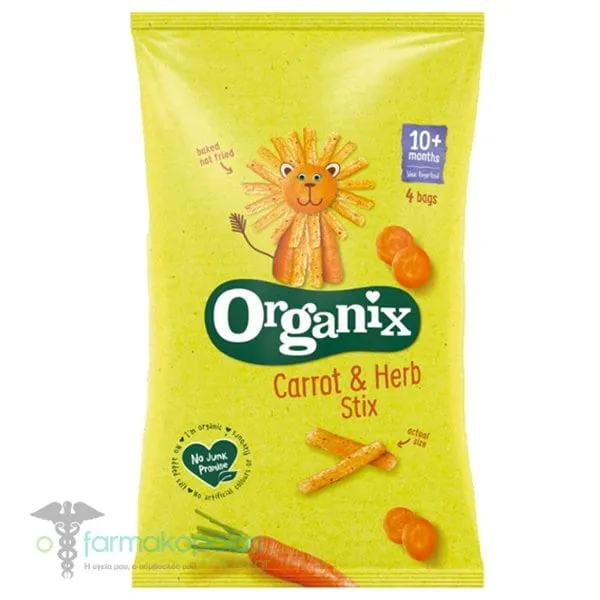 Organix Bio Πολυσυσκευασία Snack Καλαμποκιού με Καρότο για 10m+ (4x15g), 60g