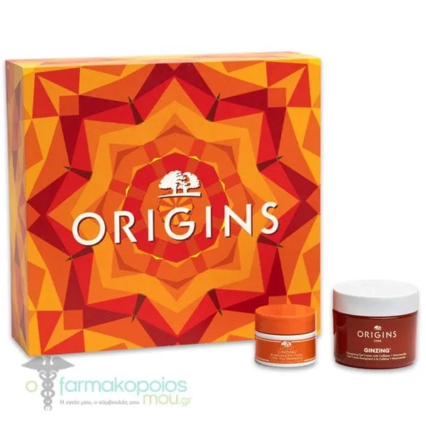 Origins Ginzing Glow & Go Set with GinZing Energizing Gel Cream Caffeine & Niacinamide, 50ml & GinZing Brightening Eye Cream Caffeine & Ginseng - Original Shade, 15ml, 1set