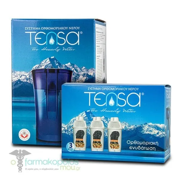 Orthomoriaki Water Purifying Promo with Tensa Indigo Blue Water Purifier Jug, 1pc & Replacement Filters, 4pcs, 1set