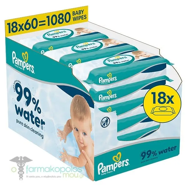 Pampers 99% Water Μωρομάντηλα, (18x60τεμ) 1080τεμ