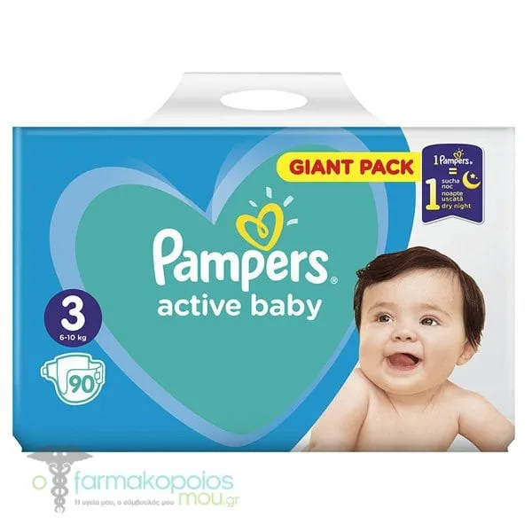 Pampers Active Baby Giant Pack No.3 (6-10 kg) Diapers, 90pcs