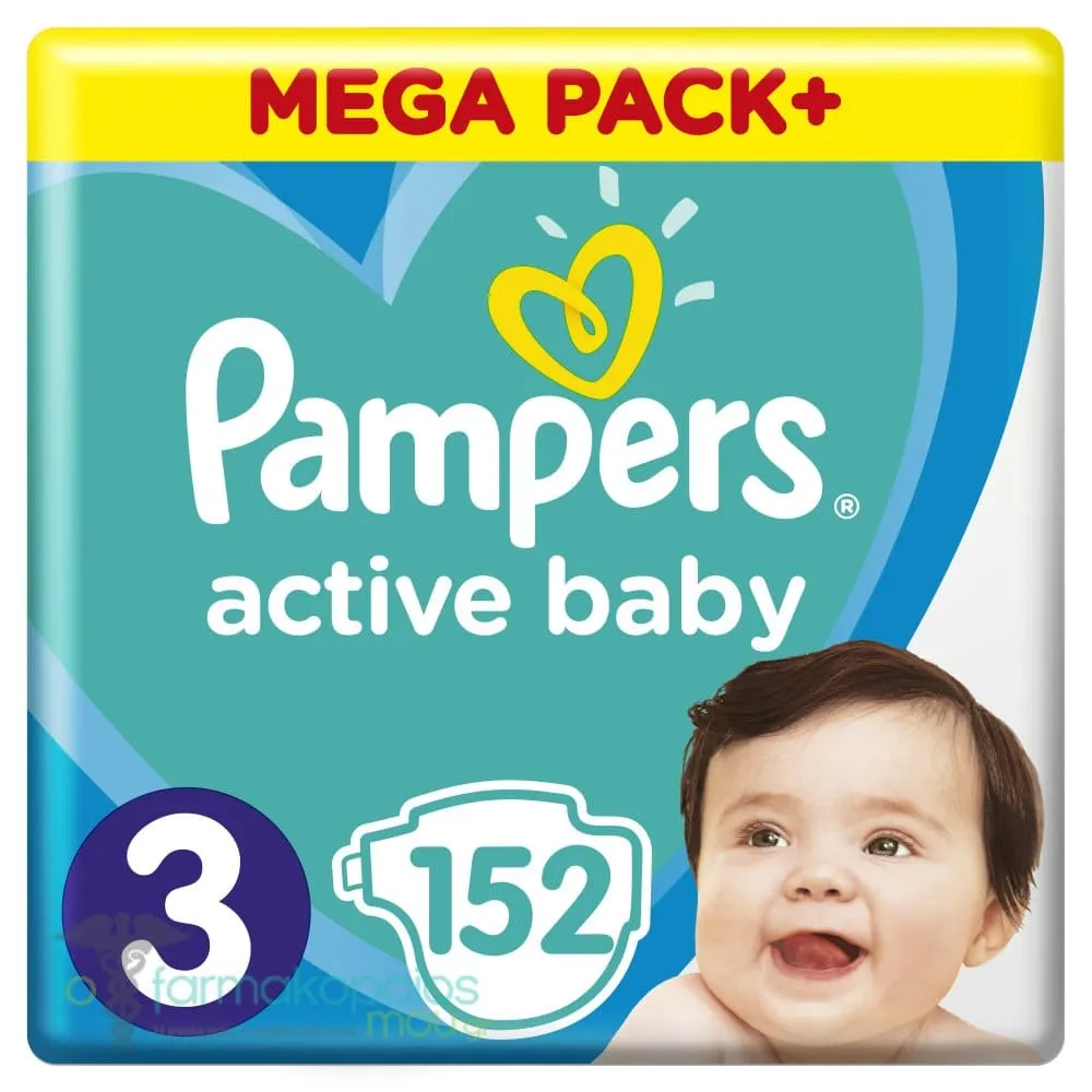 Pampers Active Baby Mega Pack No3 (6-10kg) Diapers, 152pcs