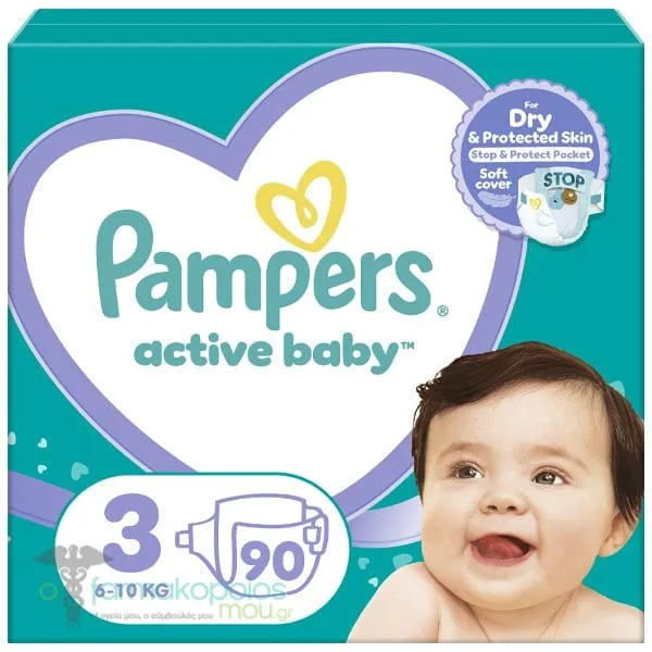 Pampers Active Baby No.3 (6-10kg) Βρεφικές Πάνες, 90τεμ