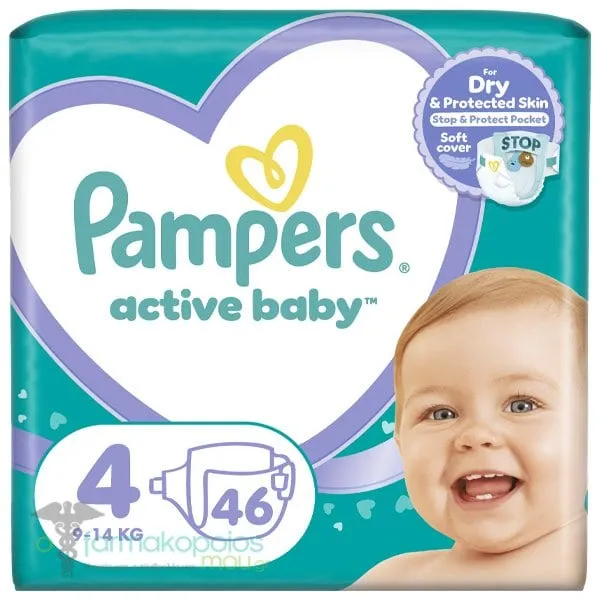 Pampers Active Baby No.4 (9-14kg) Βρεφικές Πάνες, 46τεμ