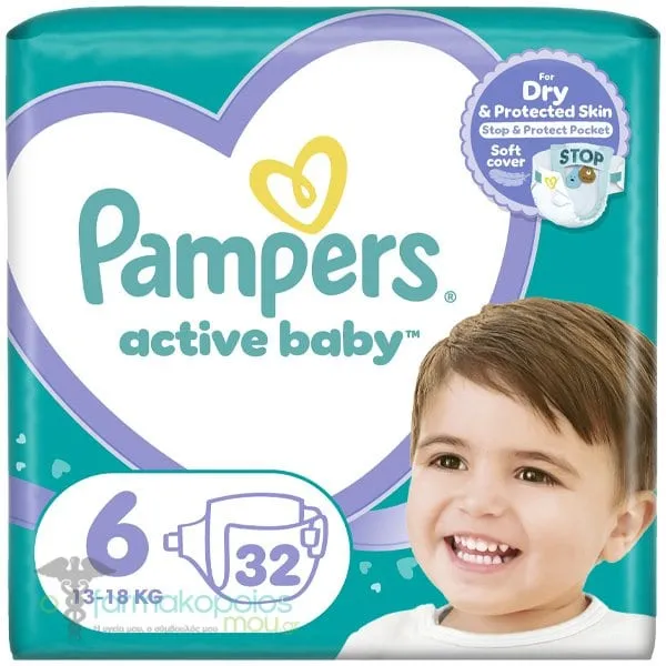Pampers Active Baby No.6 (13-18kg) Βρεφικές Πάνες, 32τεμ