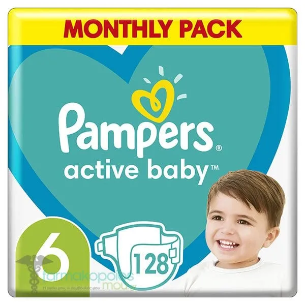 Pampers Active Baby No.6 Monthly Pack (13-18 kg) Diapers, 128pcs