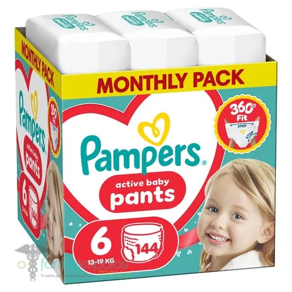 Pampers Active Pants No.6 Monthly Pack (13-19kg) Πάνες Βρακάκι, 144τεμ