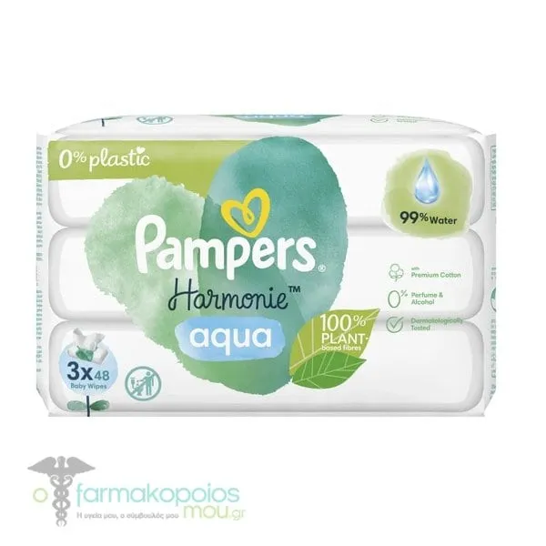 Pampers Harmonie Aqua Baby Wipes, 3 x 48pcs (144pcs)