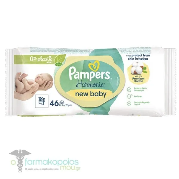 Pampers Harmonie New Baby Wipes 0% Plastic, 46pcs