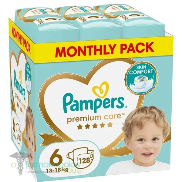 Pampers Monthly Pack Premium Care Diapers Size 6 (13kg-18kg), 128pcs