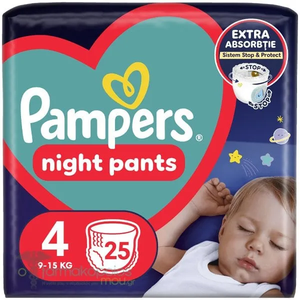 Pampers Night Pants No.4 (9-15kg) Πάνες Βρακάκι Νυκτός, 25τεμ
