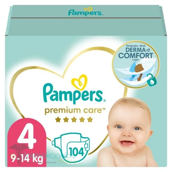 Pampers Premium Care Mega Pack No.4 Maxi (9-14kg) Diapers, 104pcs