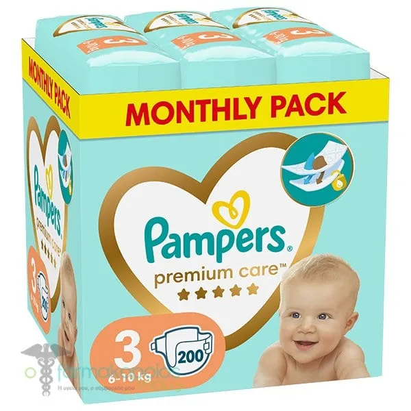 Pampers Premium Care Monthly Pack No.3 (6-10kg) Baby Diapers, 200pcs