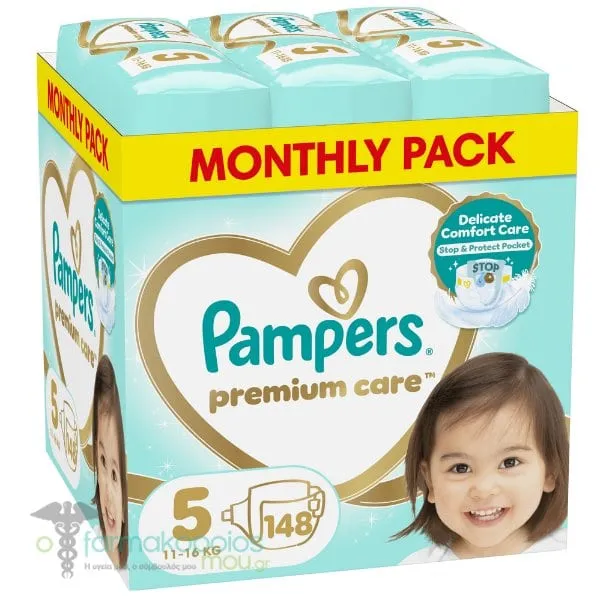 Pampers Premium Care Monthly Pack Πάνες No.5 για 11-16kg, 148τεμ