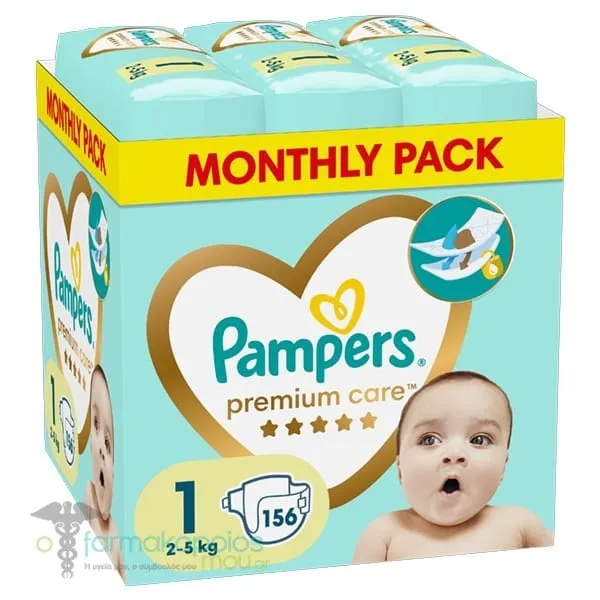 Pampers Premium Care Baby Diapers No1 Monthly Pack (2-5kg), 156pcs