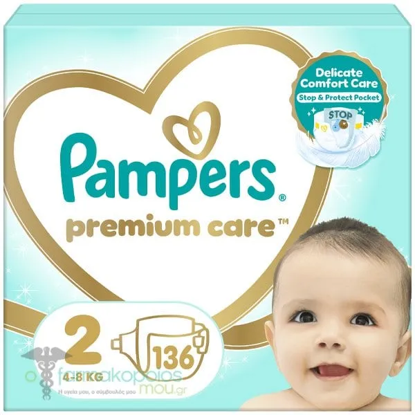 Pampers Premium Care No.2 (4-8kg) Βρεφικές Πάνες, 136τεμ