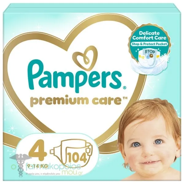 Pampers Premium Care No.4 (9-14kg) Βρεφικές Πάνες, 104τεμ