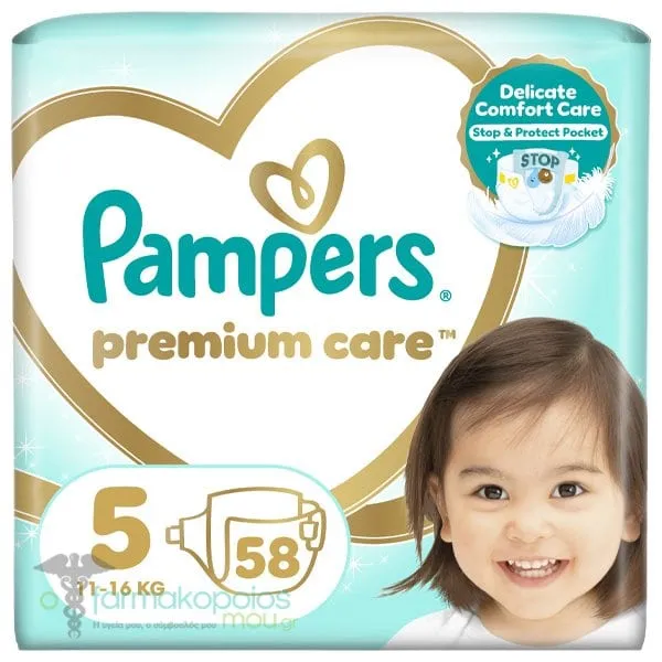Pampers Premium Care No.5 (11-16kg) Βρεφικές Πάνες, 58τεμ