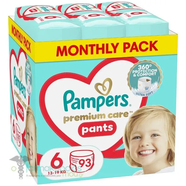 Pampers Premium Care No.6 Monthly Pack (13-19kg) Βρεφικές Πάνες Βρακάκι, 93τεμ