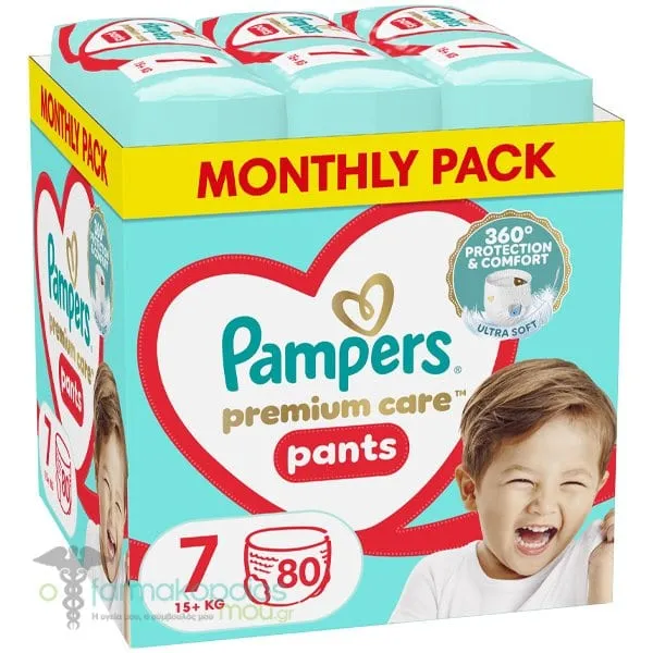 Pampers Premium Care No.7 Monthly Pack (15kg+) Βρεφικές Πάνες Βρακάκι, 80τεμ