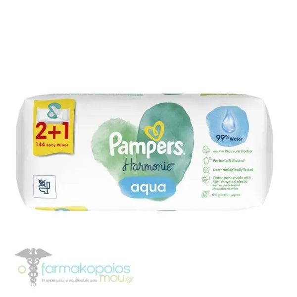 Pampers Promo (2+1) Harmonie Aqua Baby Wipes, 3 x 48pcs (144pcs)