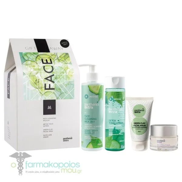 Panthenol Extra Face Promo Face Cleansing Milk 3in1, 250ml, Detox Tonic Lotion, 200ml, Green Clay Facial Mask, 75ml & Face & Eye Cream, 50ml, 1set