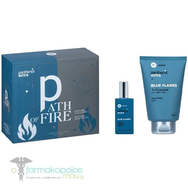 Panthenol Extra Men Promo Path of Fire με Men Blue Flames 3in1 Cleanser Ανδρικό Σαμπουάν - Αφρόλουτρο, 200ml & Blue Flames Eau De Toilette Ανδρικό Άρωμα, 50ml, 1σετ